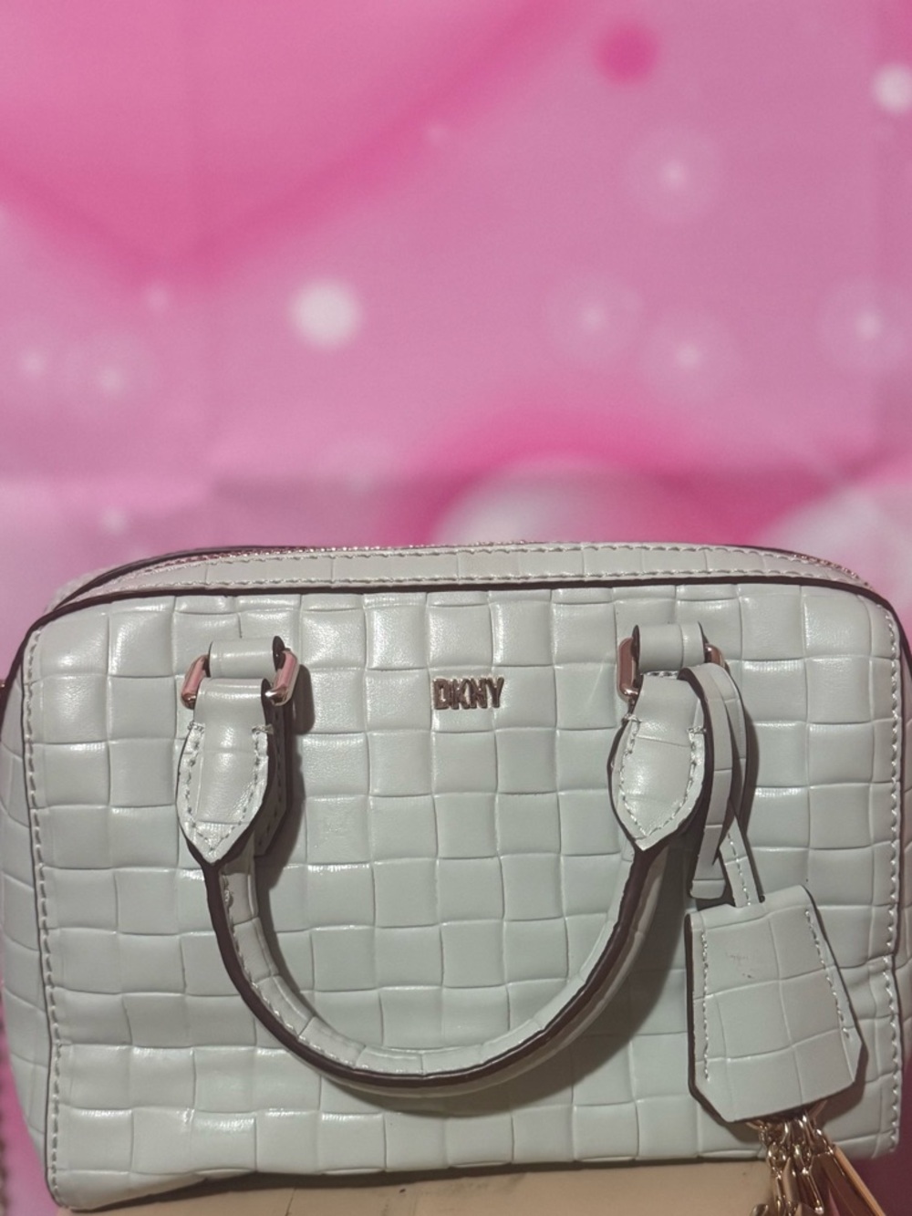 DKNY Cream Croc-Textured Dome Crossbody